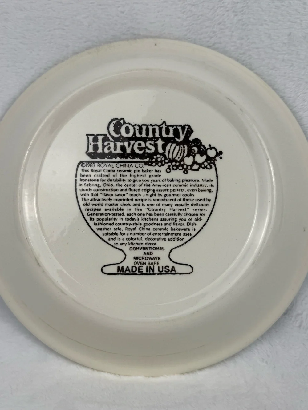 Vintage 1983 Cherry Pie Recipe Plate Royal China Country Harvest Made in USA